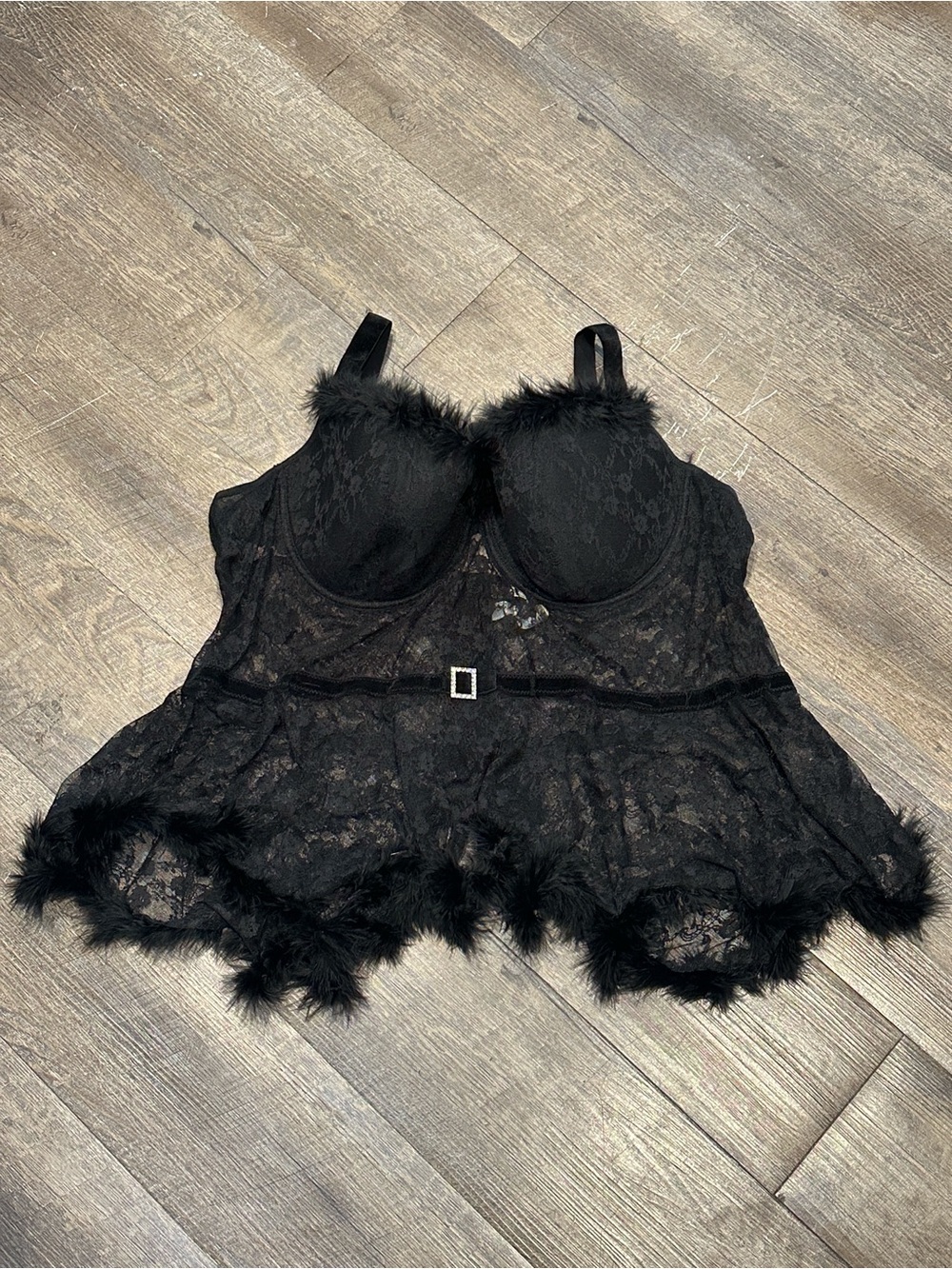 Coquette Diva Black Lace Feather Lingerie Top 3X/4X